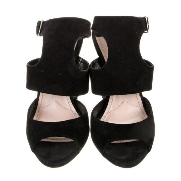 miu miu Authentic Black White Color Block Marble Wedge High Heels Sandals 7 - Picture 3 of 8
